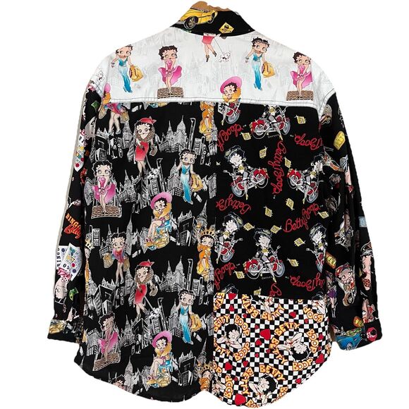 VTG Betty Boop Novelty Bingo Vegas NYC Cotton Button down Long Sleeve Blouse M/L - Picture 2 of 16